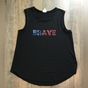 LuLaRoe Black Tank Tee with 'BRAVE' Graphic
